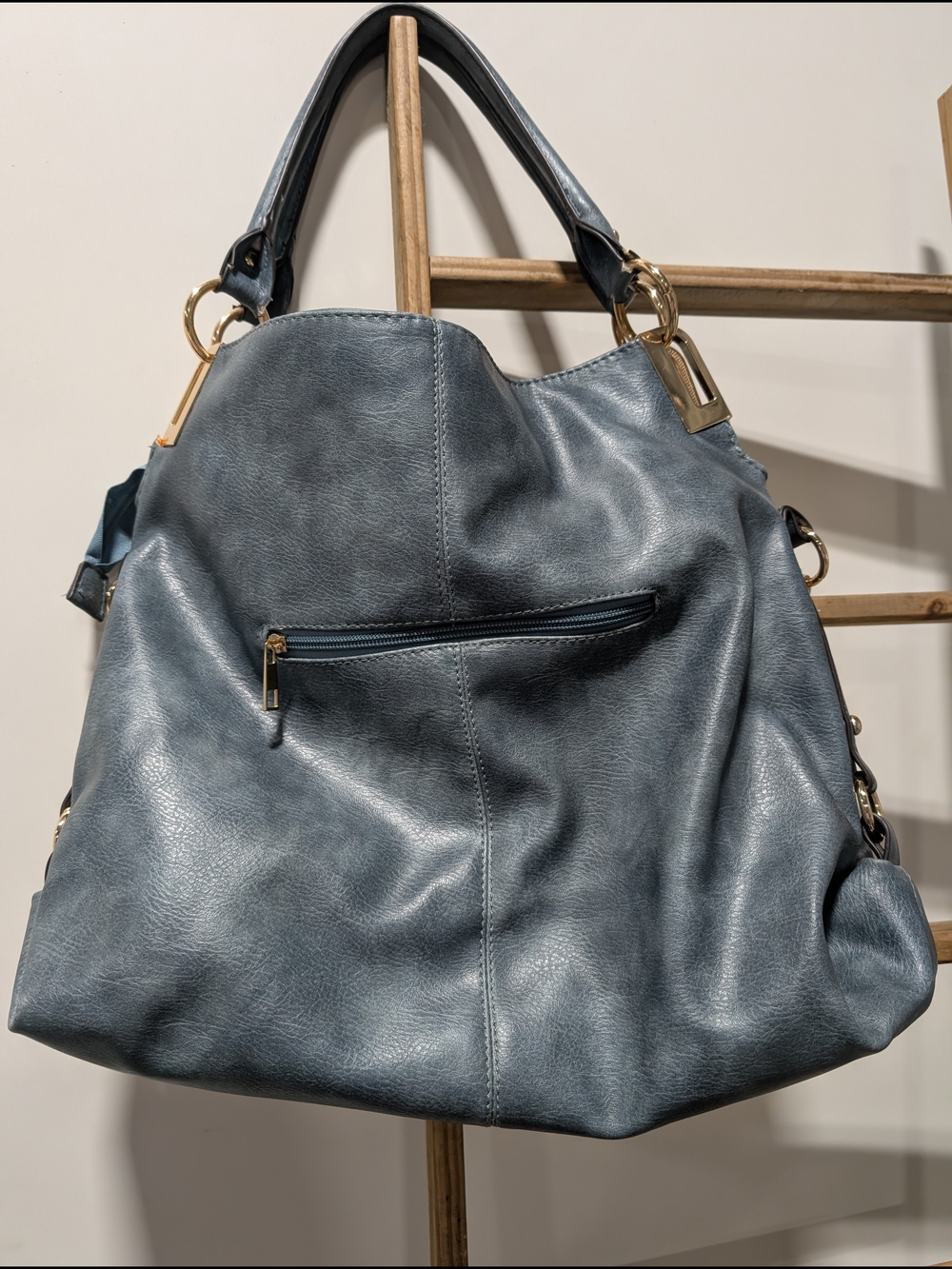 Stylish Slate Blue Women’s Hobo Bag with Gold Chain Detail - Picture 2 of 6